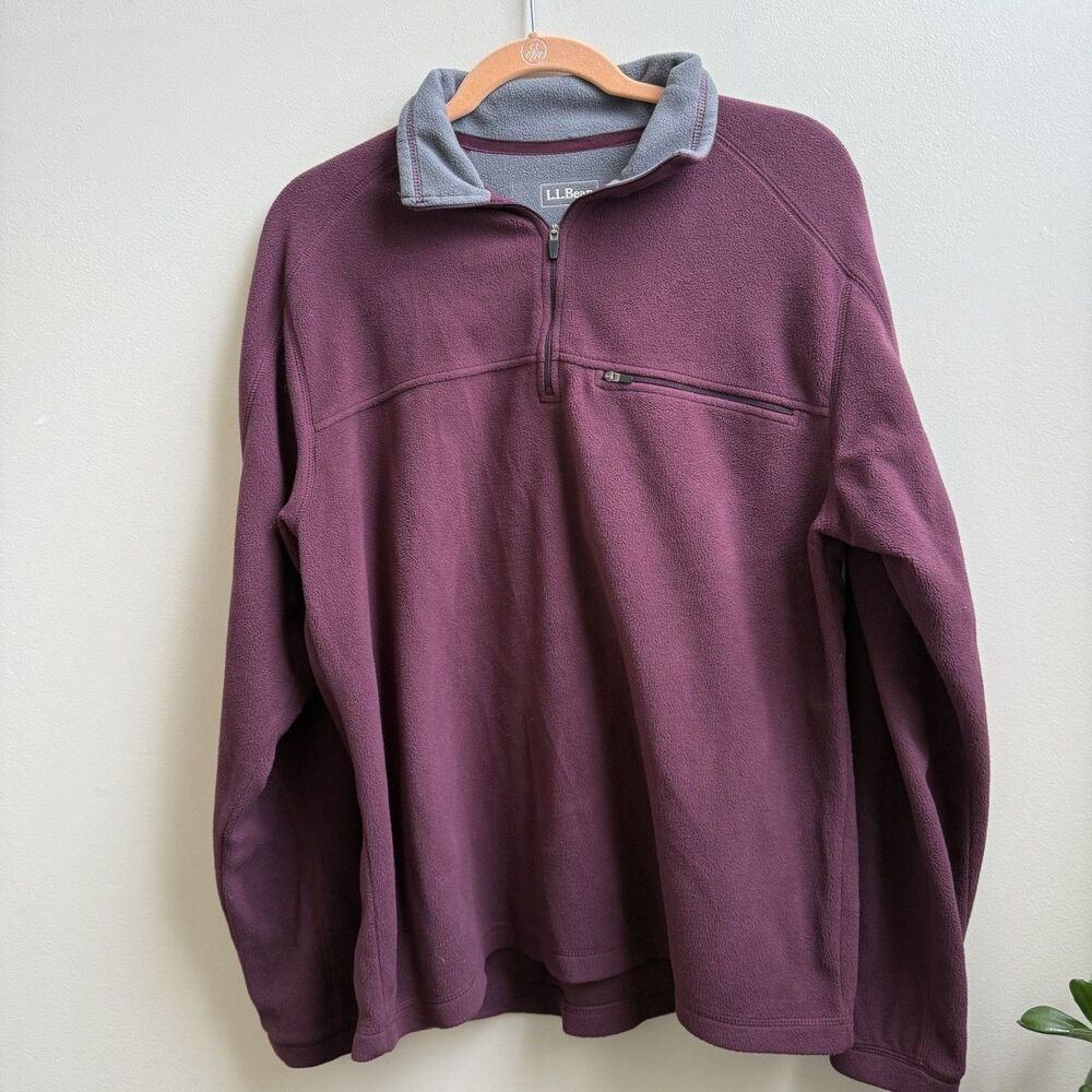 LL Bean 1/4 Zip Fleece Pullover Wine Burgundy Size Medium